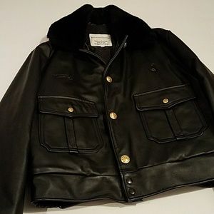 Police duty black leather jacket